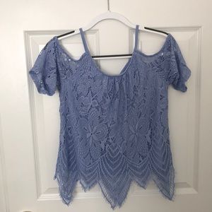 Blue lace off the shoulder top
